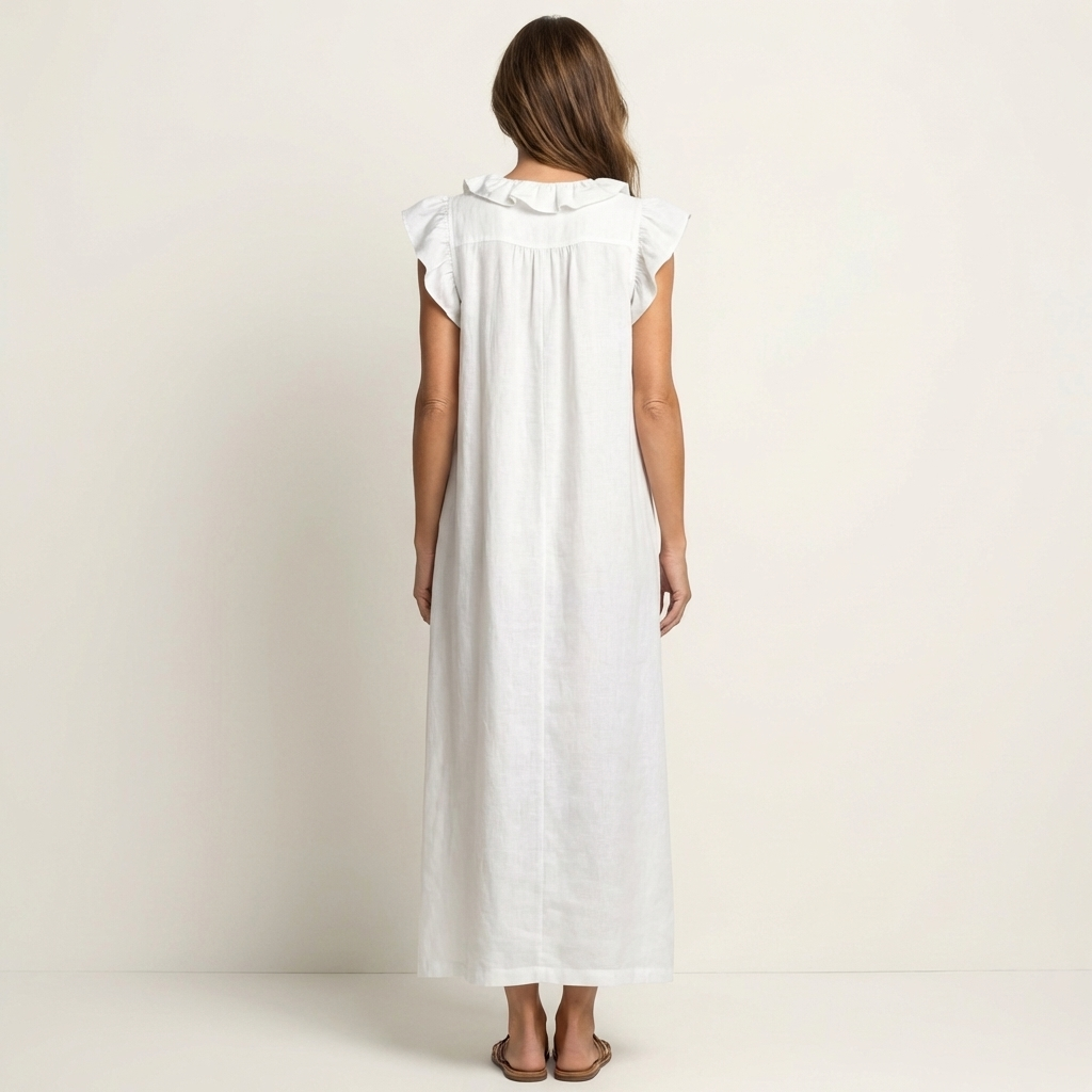 Josephine | Robe Longue en Lin à Volants et Encolure en V
