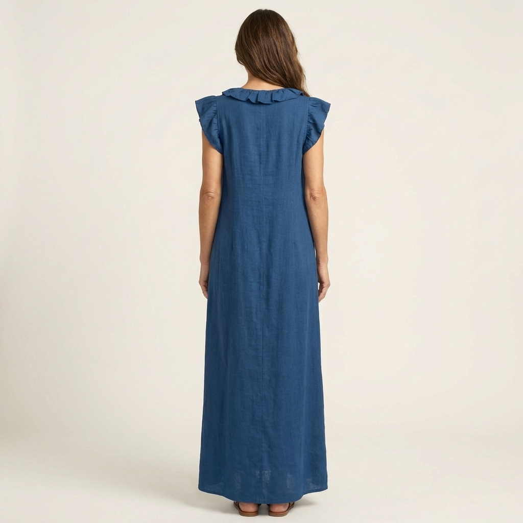 Josephine | Robe Longue en Lin à Volants et Encolure en V