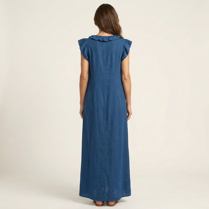 Josephine | Robe Longue en Lin à Volants et Encolure en V