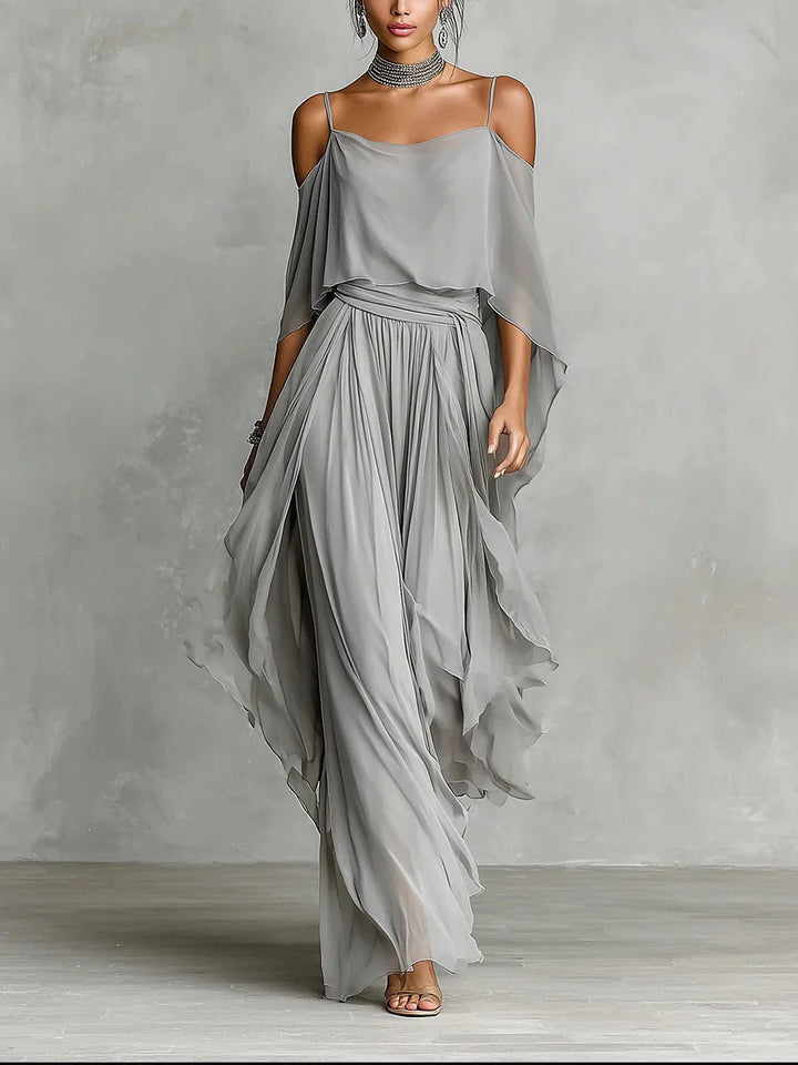 Isabela | Ensemble Fluide Gris à Top Bretelles et Pantalon Léger