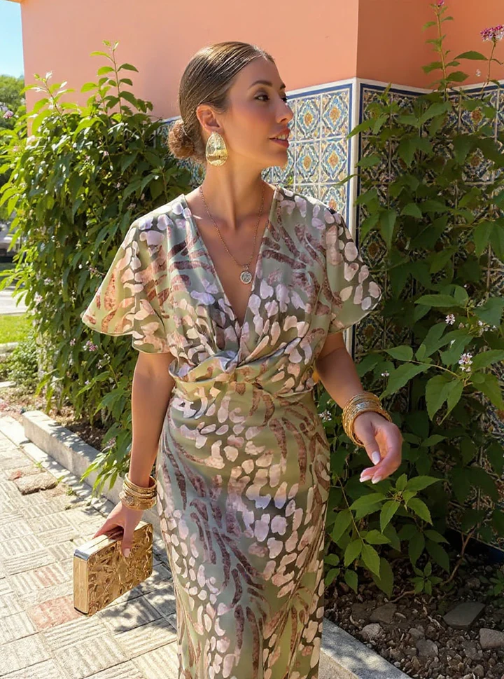 Higinia™ | Robe Midi Imprimée Tons Cuivrés