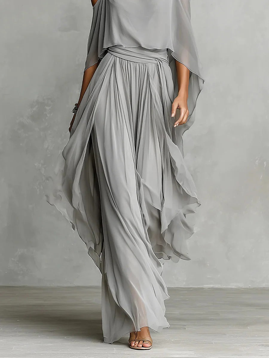 Isabela | Ensemble Fluide Gris à Top Bretelles et Pantalon Léger