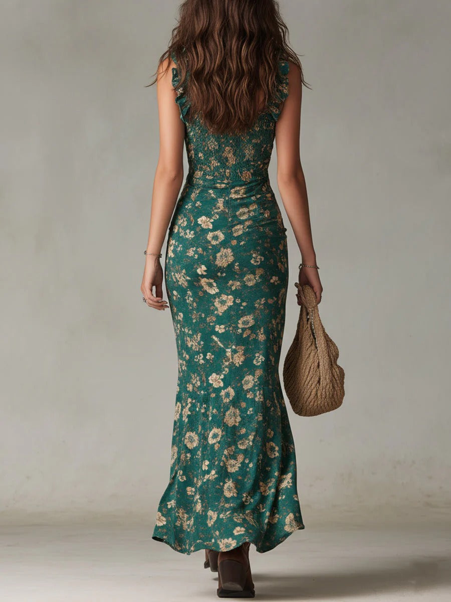 Zara | Robe Maxi Bohème Rétro à Manches Fluides et Fente Latérale