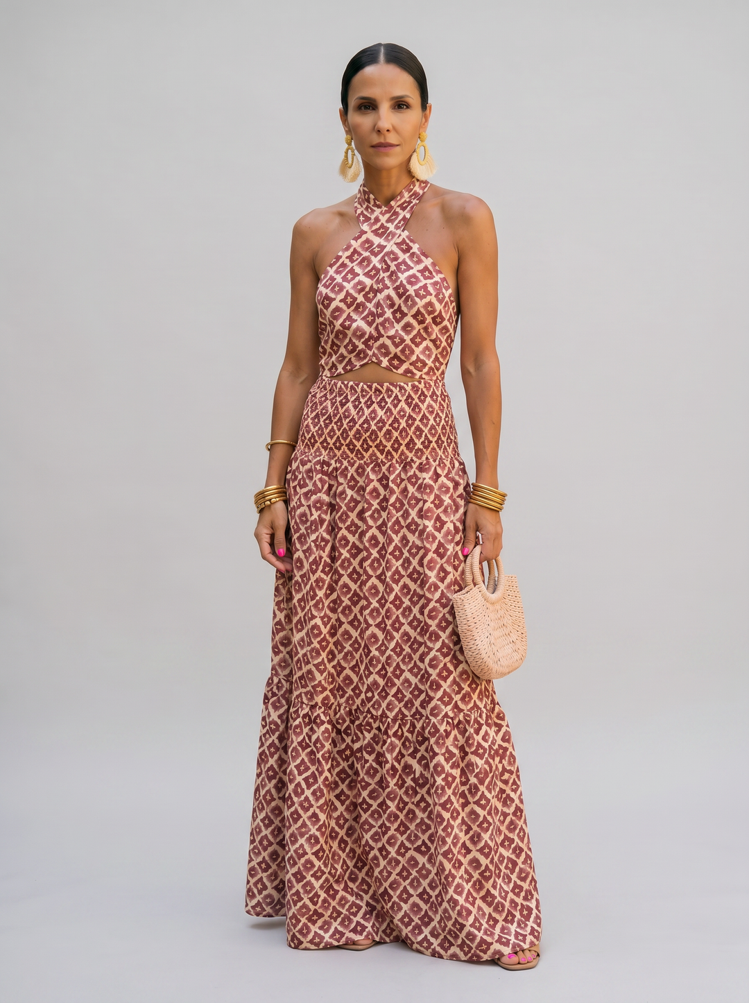 Robe Longue Imprimée à Encolure Halter