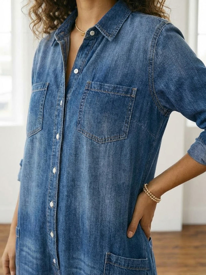 Diana | Combinaison Vintage en Denim Coton Doux Délavé à Boutons