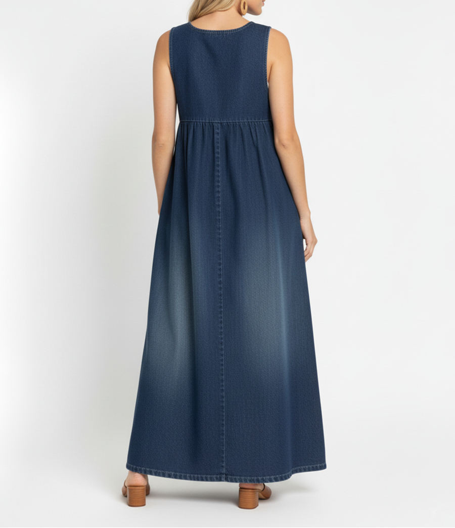 Karen | Robe Longue en Denim Délavé Vintage Touche Coton Doux