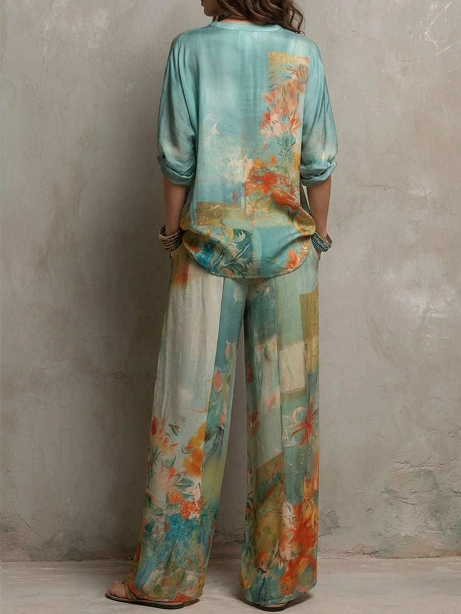 Chiara | Élégant ensemble fleuri avec pantalon large