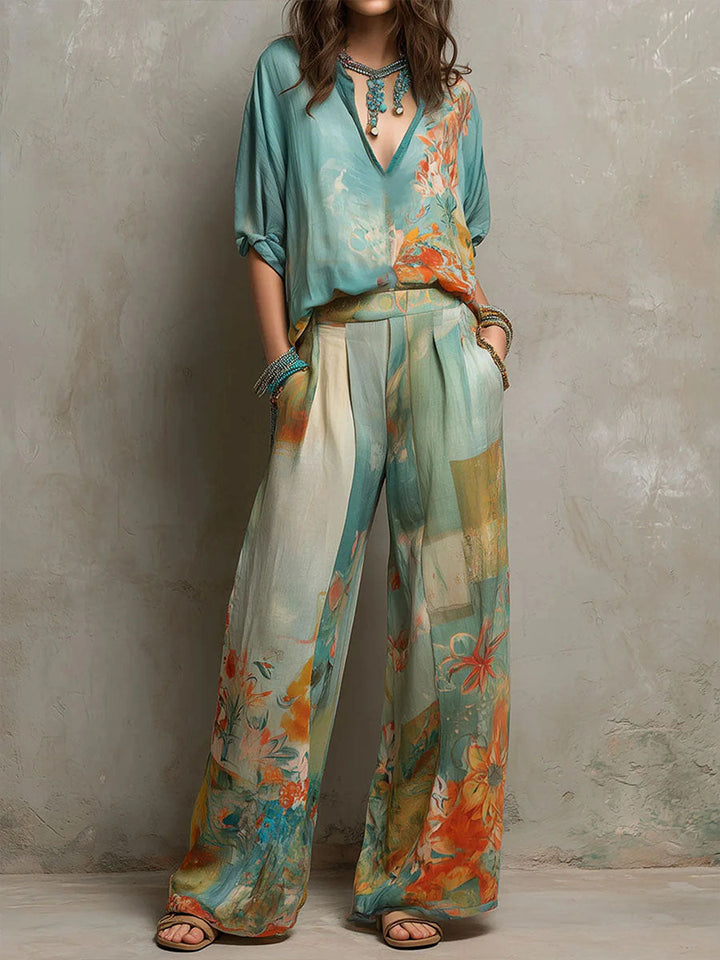 Chiara | Élégant ensemble fleuri avec pantalon large