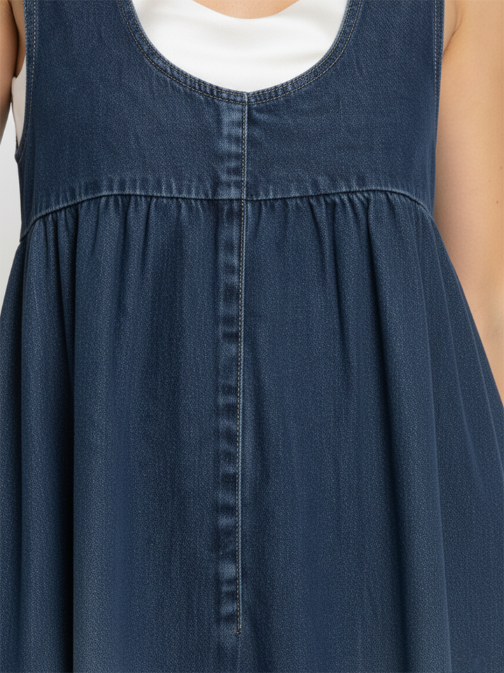 Karen | Robe Longue en Denim Délavé Vintage Touche Coton Doux