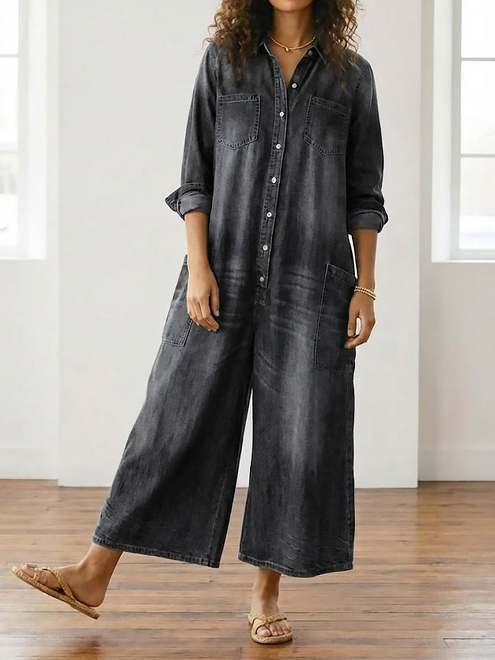 Diana | Combinaison Vintage en Denim Coton Doux Délavé à Boutons