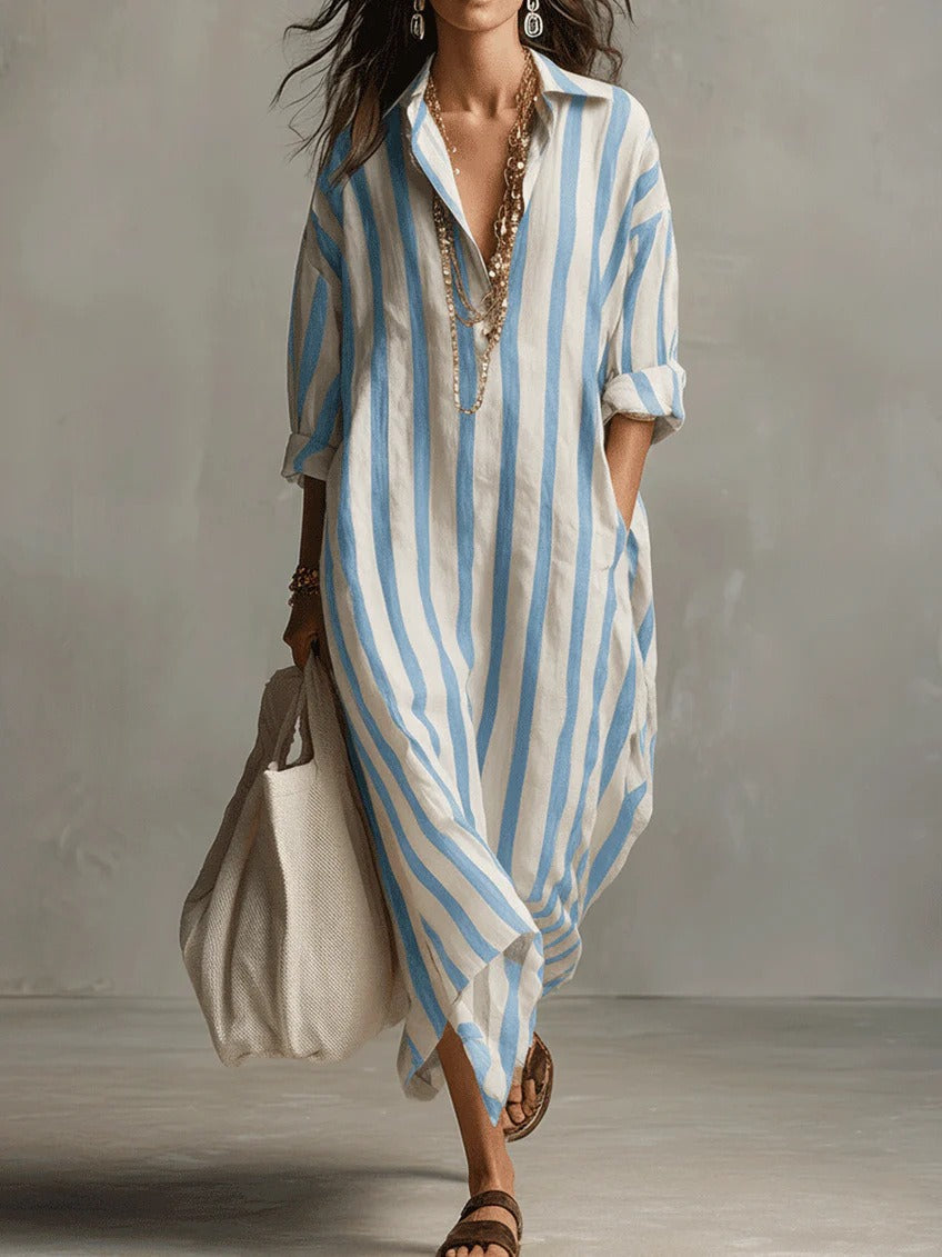 Scout | Maxi Robe Chemise Rayée à Manches Longues et Poches Latérales