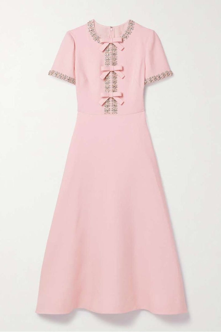 Zoe - Robe midi avec nœud et ornements en cristal