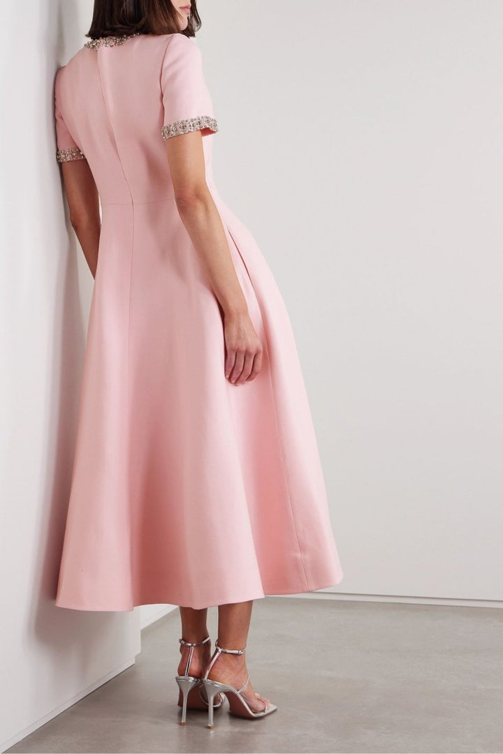 Zoe - Robe midi avec nœud et ornements en cristal